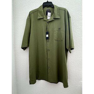 NWT Trust Mens Button Up Shirt XXL 55% Linen Army Green S/S Casual Dadcore Comfy